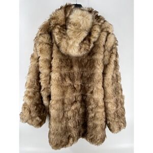 Shinesty Faux Fur Coat Womens XL/XXL Brown Hooded Plush Glam Winter Jacket NEW